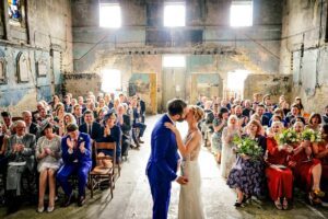 Bride and Groom's first kiss at an Asylum Chapel wedding in London