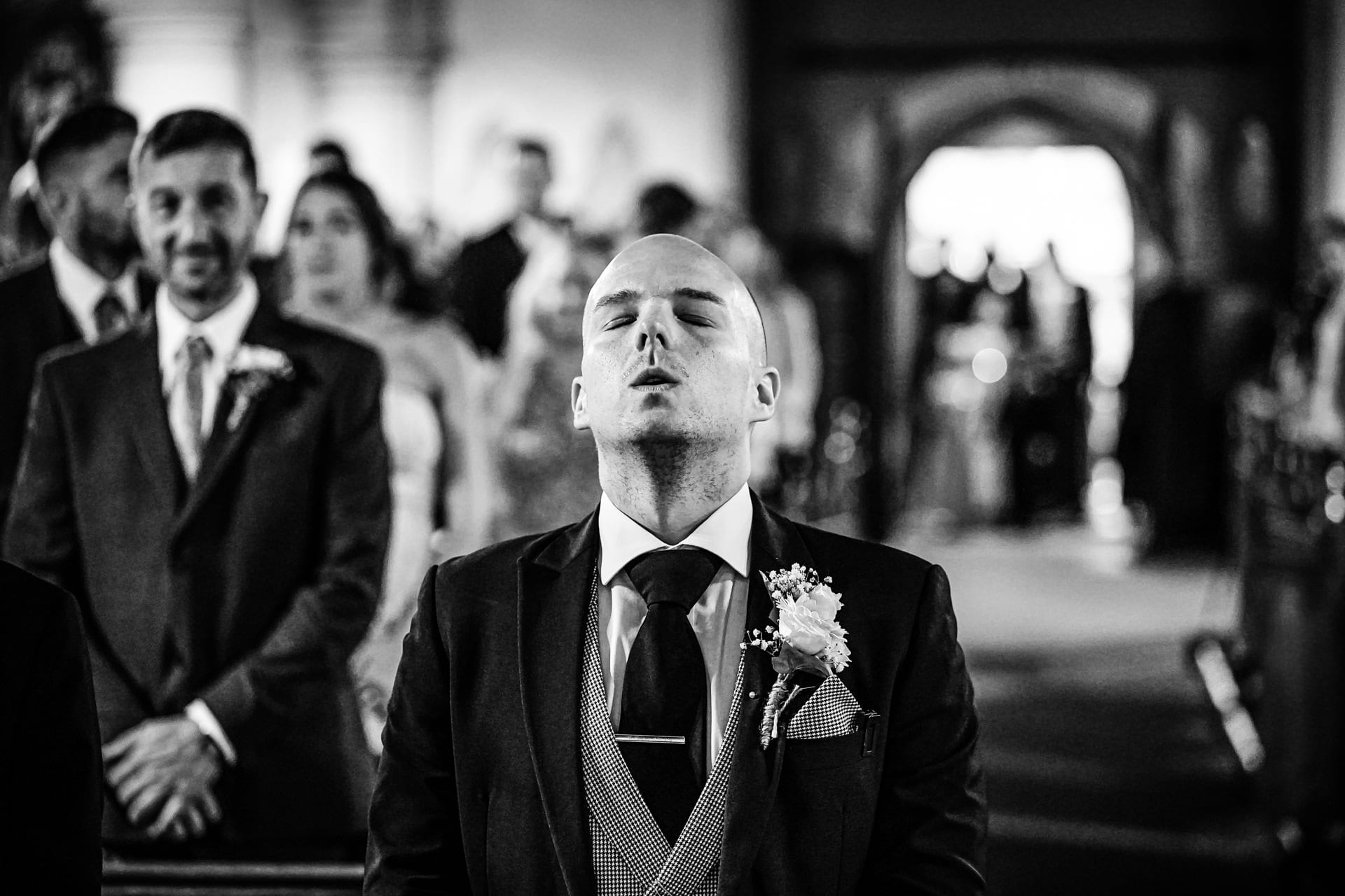 Groom overcome with emotion as bride arrives at the church
