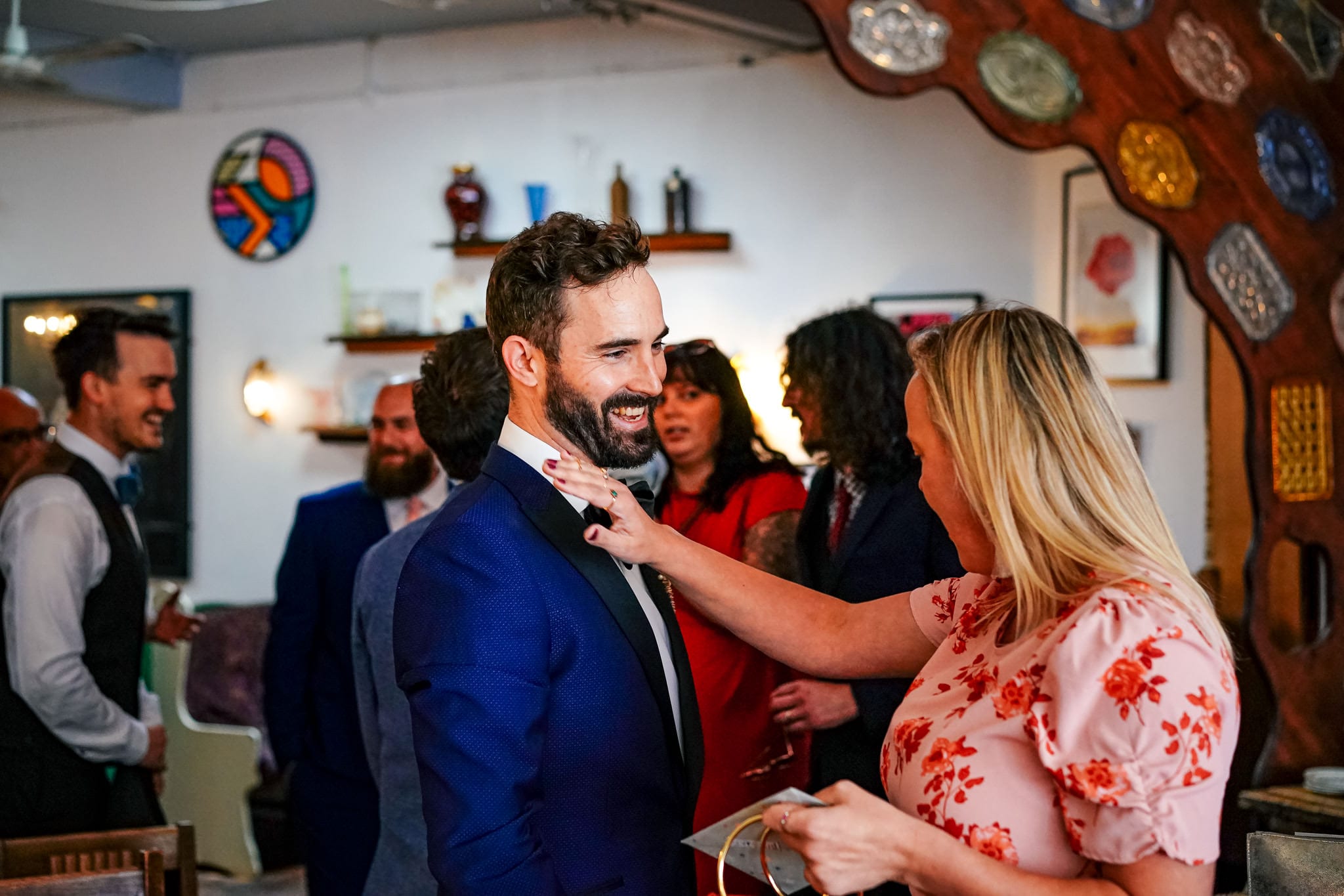 Guests say hello at a Forest Hill wedding in London
