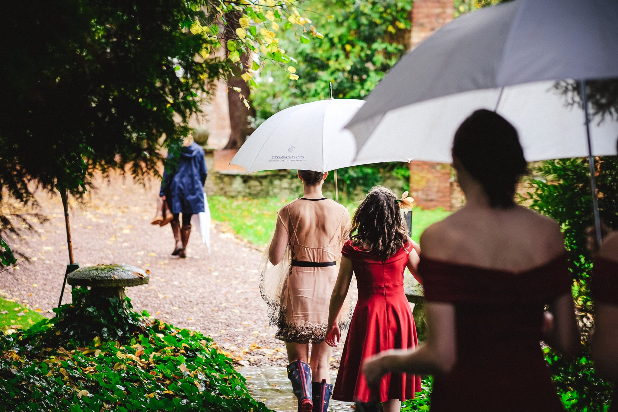 Walking to the bridal room at a Birtsmorton Court Wedding 