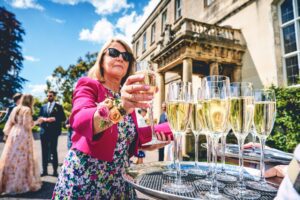 Reception drinks at Elmore Court wedding venue