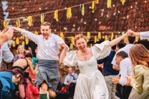 Bride and groom dancing at a Devon Garden Wedding