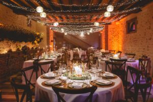 Wedding breakfast at a wedding at La Ferme Du Coudray in France