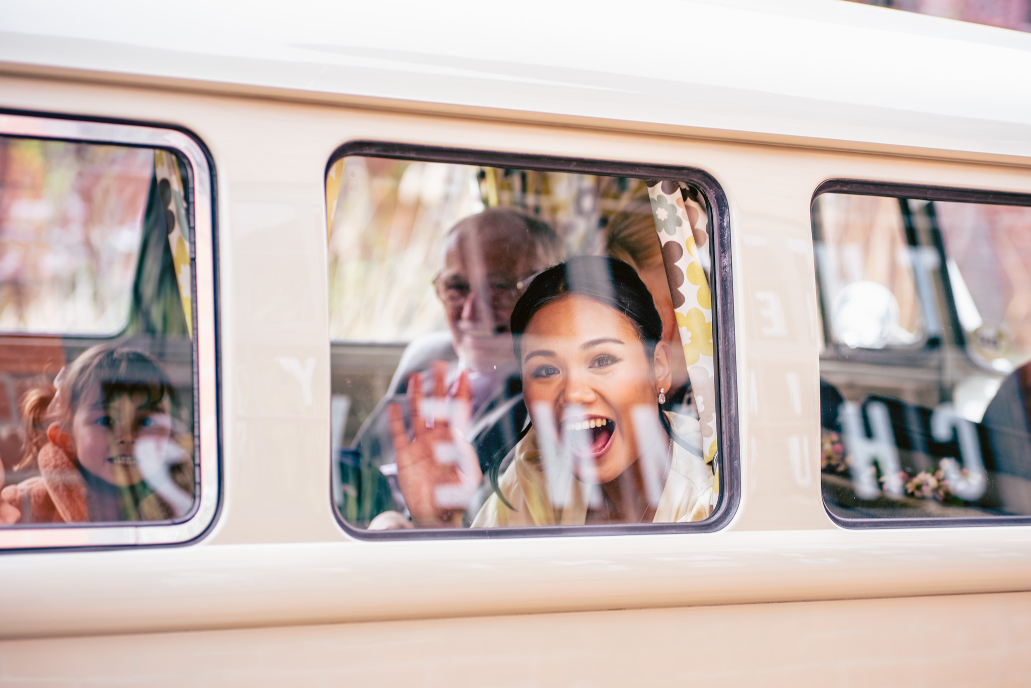Bride arrives in VW Camper Van for a relaxed Chimney House wedding in Sheffield