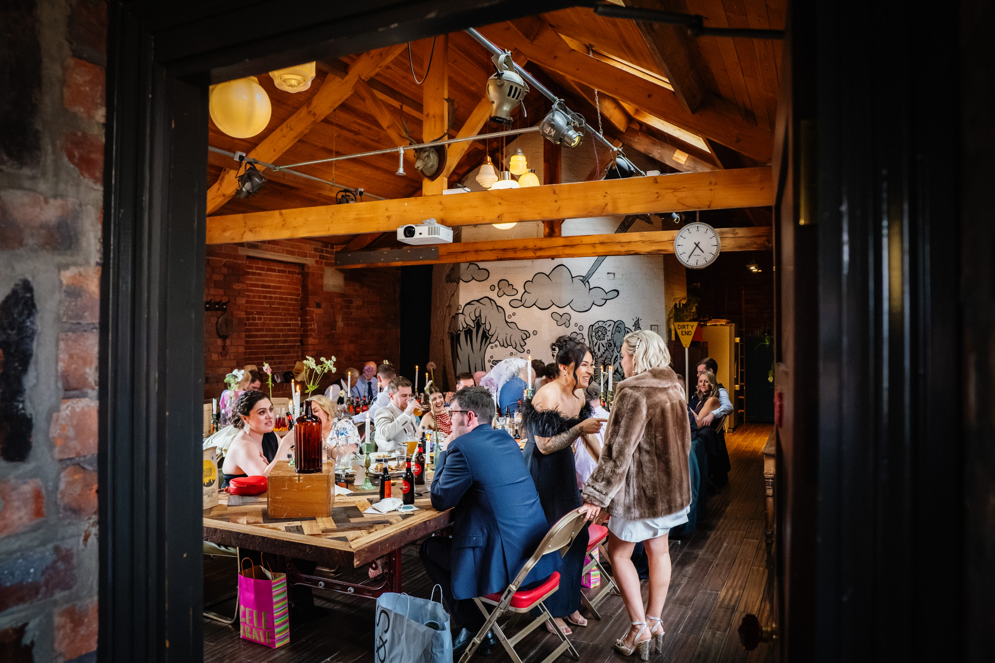 Wedding breakfast at a relaxed Chimney House wedding in Sheffield