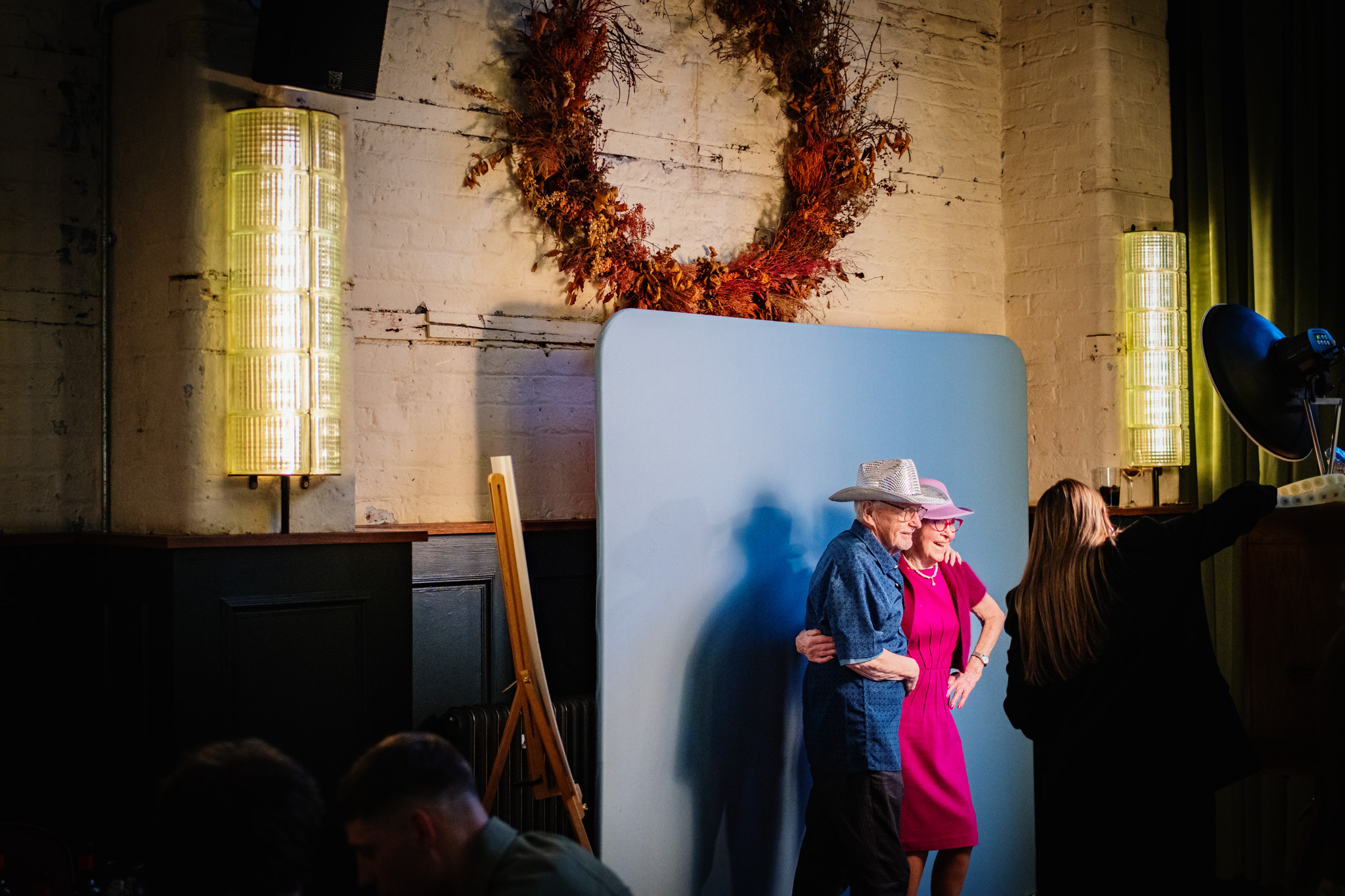 Couple in a photobooth at a wedding reception at The Mowbray in Sheffield