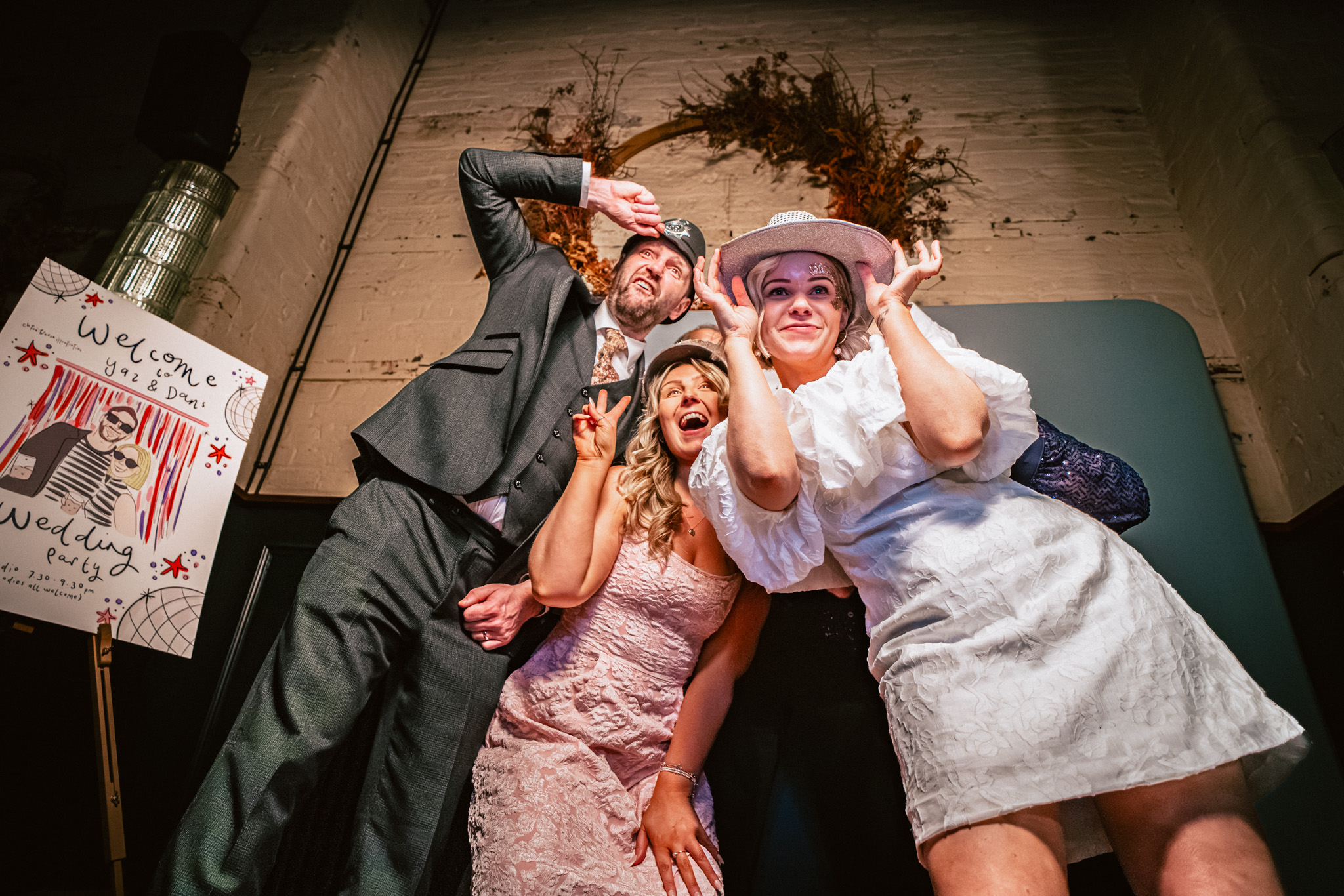 Bride and groom in photo booth at a wedding reception at The Mowbray in Sheffield