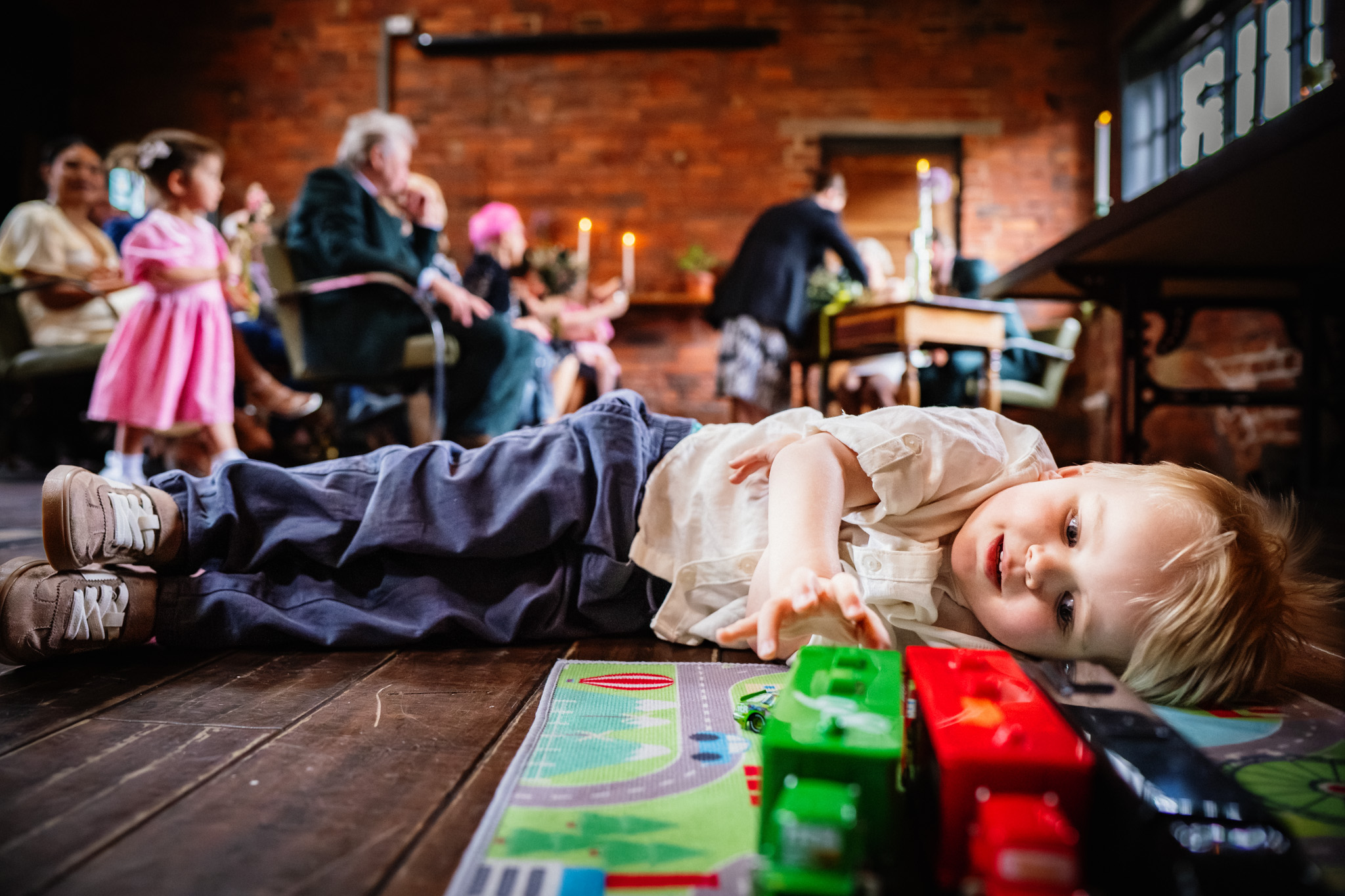 Child playing at a relaxed Chimney House wedding in Sheffield