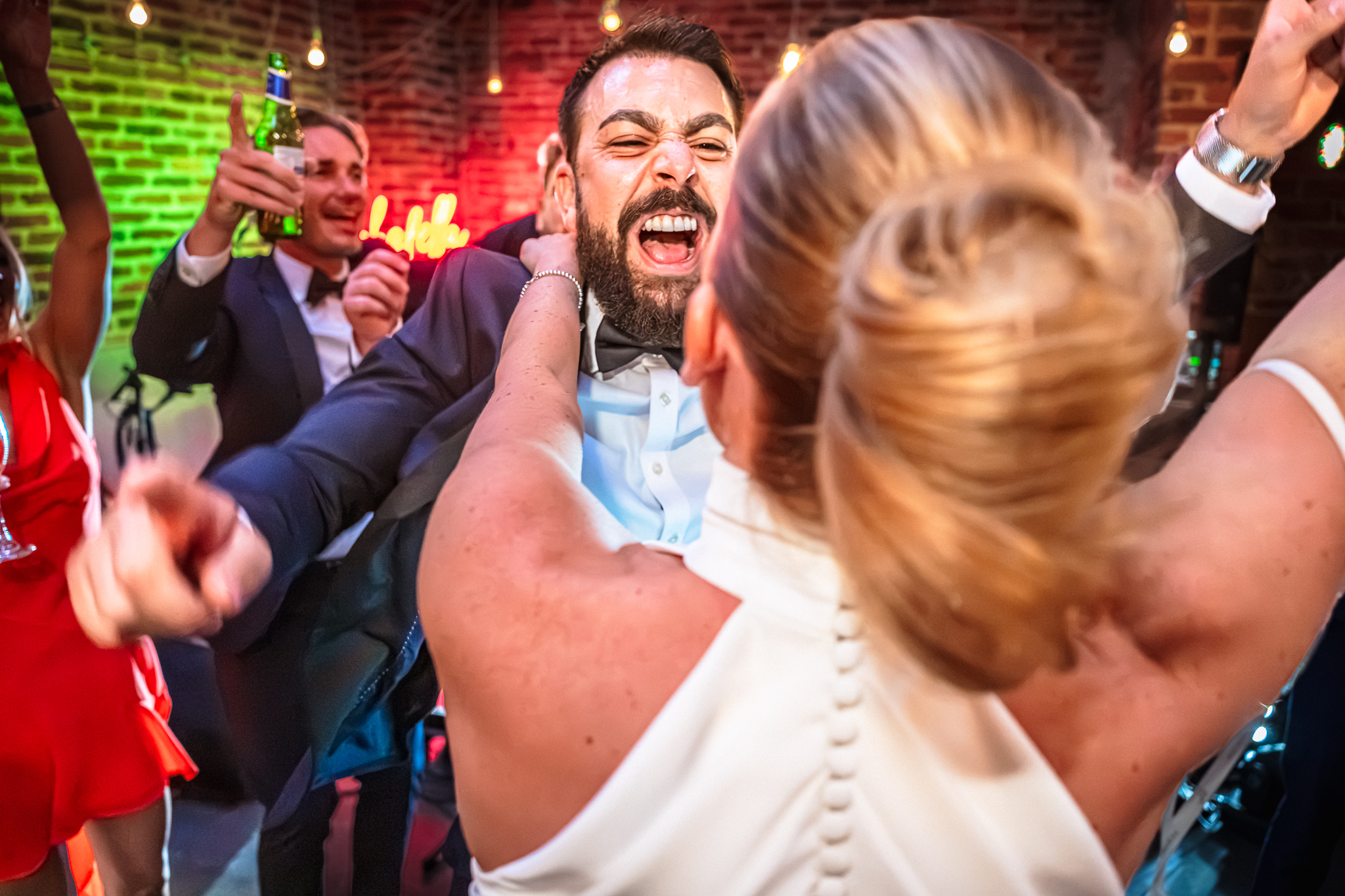 Bride and groom dancing at Sheras Yard in Leeds